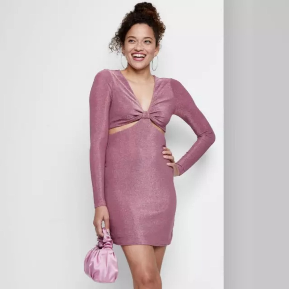 Wild Fable Women's Long Sleeve Cut Out Lurex Bodycon Dress Vibrant Purple